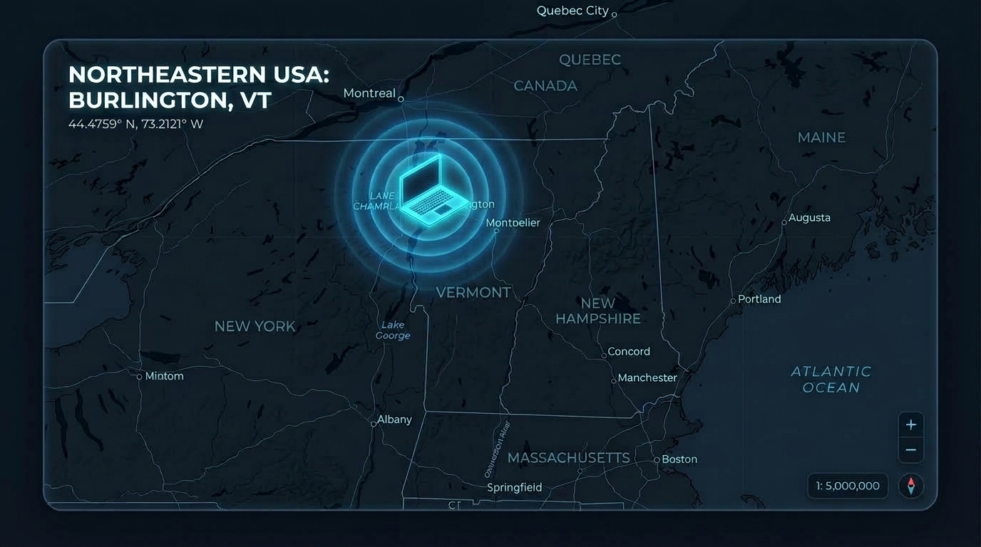 Burlington, VT Map Panel - Northeastern US Location